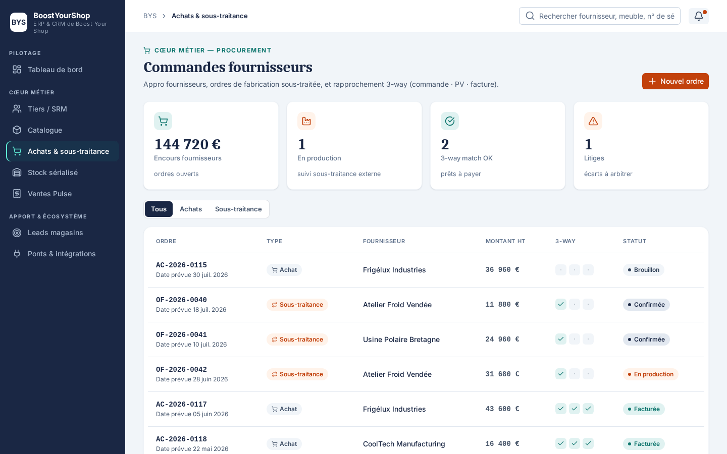 Achats — liste des commandes fournisseurs